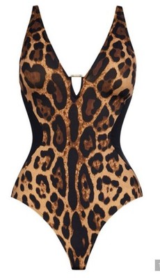 NWT TA3 Contour Plungey Triangle One Piece Swimsuit Leopard XS Short