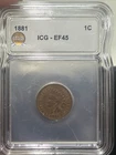 SASA 1881 indian head cent ICG Xf45