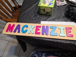 Wooden Name Puzzle Can Be Used To Yeach Child To Spell Name "MACKENZIE"  COLORED