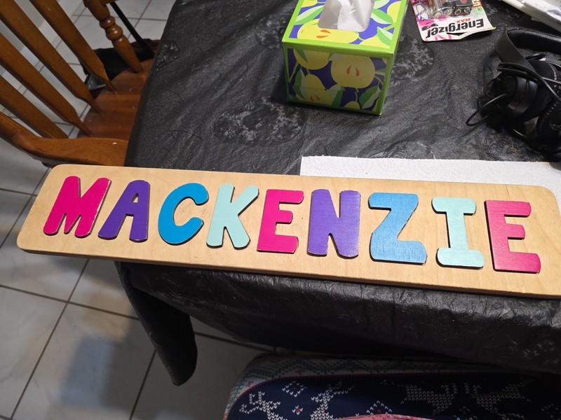 Wooden Name Puzzle Can Be Used To Yeach Child To Spell Name "MACKENZIE"  COLORED