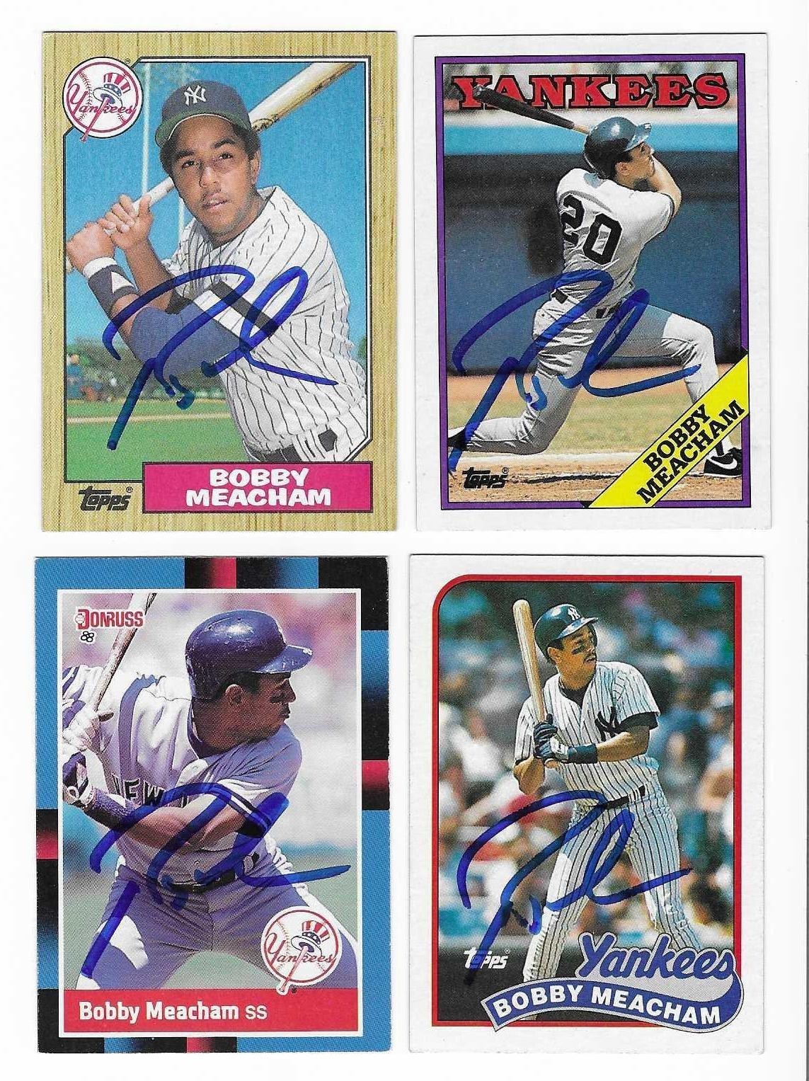 BOBBY MEACHAM 4 DIFFERENT SIGNED BASEBALL CARD LOT NEW YORK YANKEES 1987 1988 89