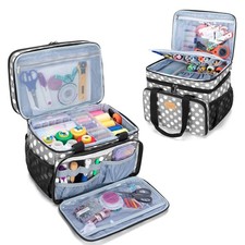 Large Sewing Organizer Bag 2 Layers Pockets For Craft Supplies Polka Dots