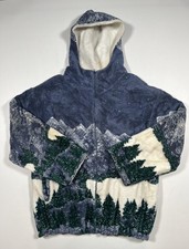 Vintage Country Woods Jacket Mens Small Blue Mountain Forest Fleece Zip Winter