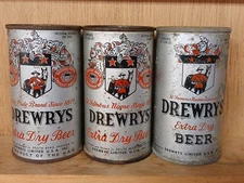 Vintage  Lot Of 3 Drewrys 12 Oz. Flat Top Punch Top Beer Cans South Bend IN
