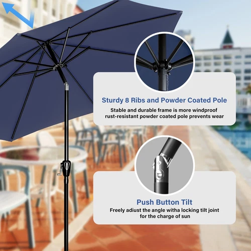 7.5ft/9/10ft Tan/Red Patio Umbrella Dining Table Outdoor Market Umbrella w/Crank - Bild 28 von 44