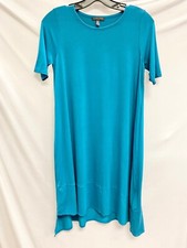 EILEEN FISHER Nile Blue Asymmetrical Stretch Jersey Tunic Slip Dress PP = XS NEW