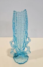 Vintage Dugan Wright EAPG Aqua Blue Colored Corn Cob Pattern Glass Vase Retro