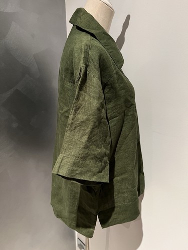 COUNTRY ROAD ORGANIC FRENCH LINEN BLOUSE POPOVER MOSS GREEN AU 6 US 2 LUXURY - Picture 5 of 9