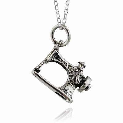 Nähmaschine Halskette - 925 Sterling Silber - 3D Anhänger Nähen Näherin Kleidung
