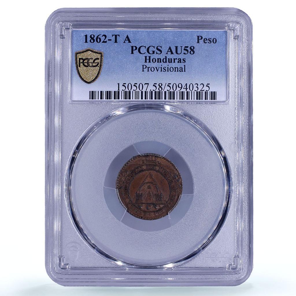 Honduras 1 peso Provisional Coinage Tree KM-24 AU58 PCGS copper