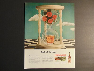 1948 FOUR ROSES WHISKEY Hour Glass  Drink of the Hour vintage art print ad