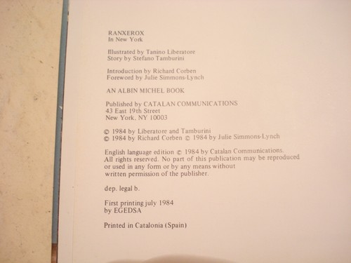 Ranxerox "EN NUEVA YORK" 1984 Liberatore, Tamburini Heavy Metal Arte Muy Fino - Imagen 2 de 3