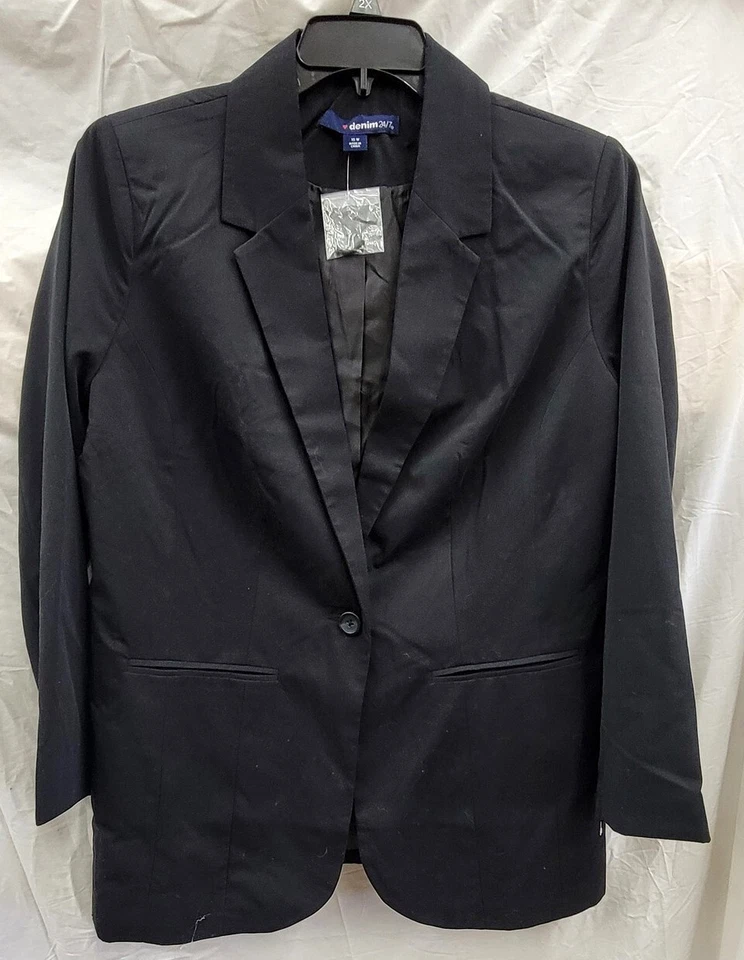 NUEVO Chaqueta Blazer Denim 24/7 Roaman's Mujer 16W Novio Negra Foto 2 de 4