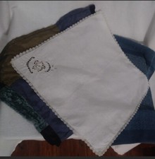 VTG Embroidered Handkerchief Napkin Floral Crochet Edges and Cut-outs 14"x 14"
