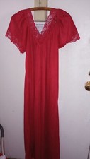 Vintage Lady Cameo Dallas Long Nightgown Red Nylon and Lace Size Average Med LG