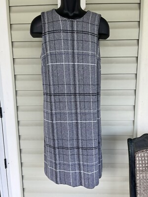 J Jill Ponte Sleeveless Plaid Dress Womens Sz Medium Gray Scoop