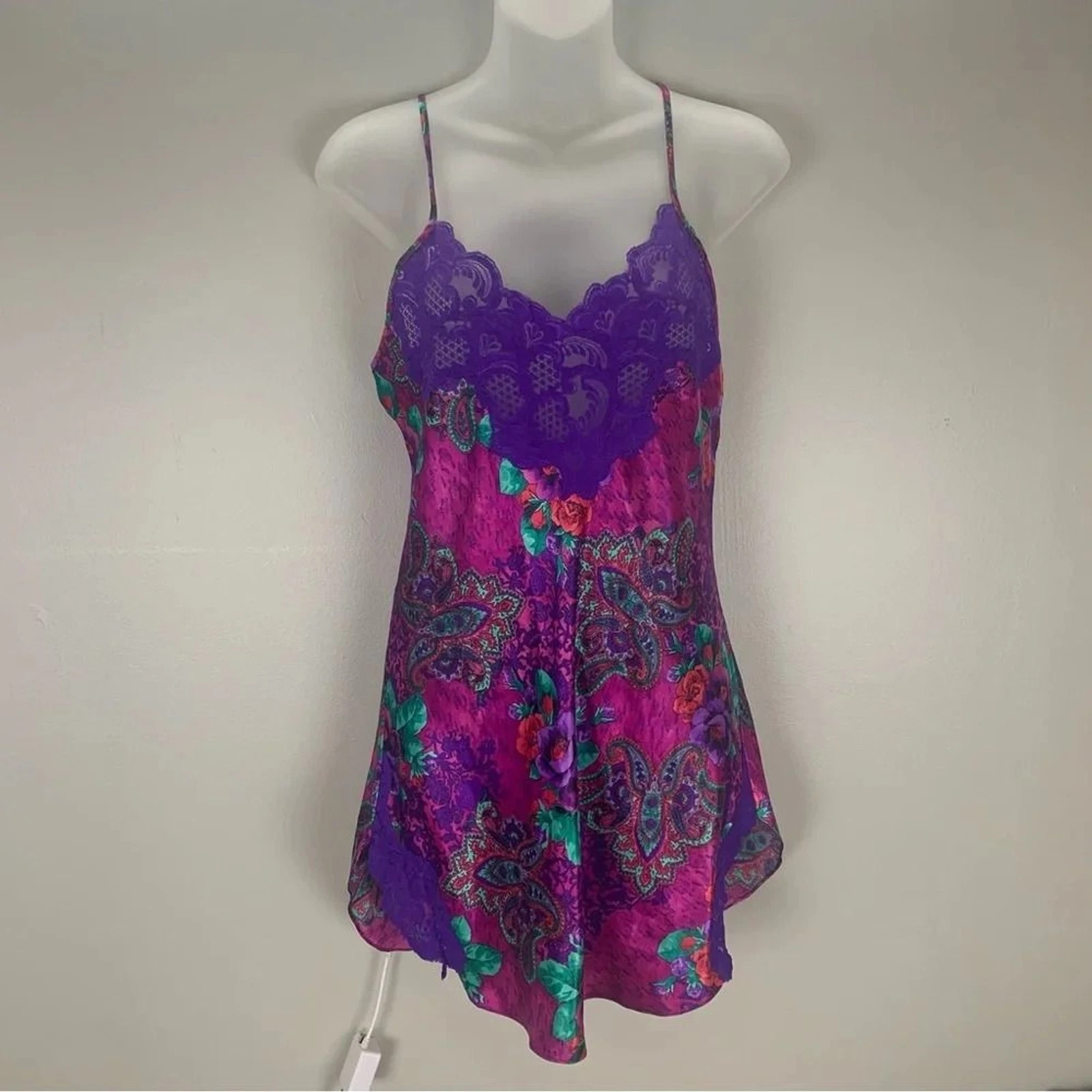 UNDERCOVER Abito slip Victoria’s Secret etichetta oro viola pizzo stampa floreale petite