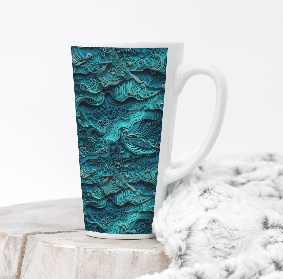 Waves of Paper Coffee Tea Latte Mug Cup 17 Oz Ceramic White Origami by  Mugzan | eBay