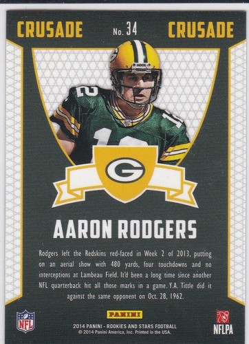 AARON RODGERS Panini Crusade PREMIUM FOOTBALL CARD Green Bay Packers MINT! - Picture 2 of 2
