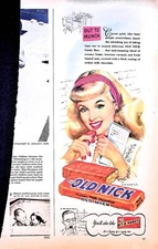 Original Vintage Old Nick Candy Ad: Out to Munch, Career girl, Bit o honey