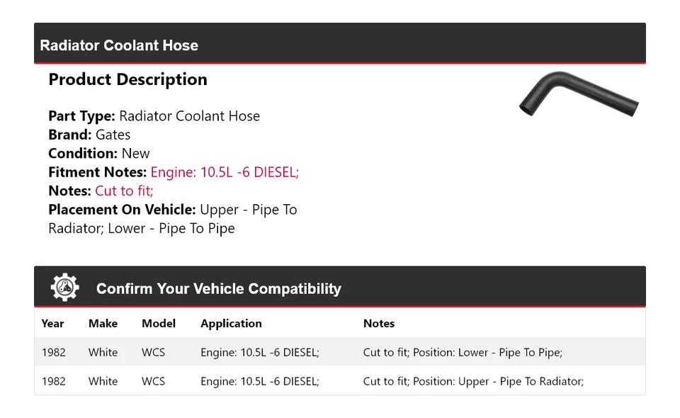 Puertas de manguera de refrigerante de radiador diésel 10,5 L WCS 1982 blancas Foto 2 de 4