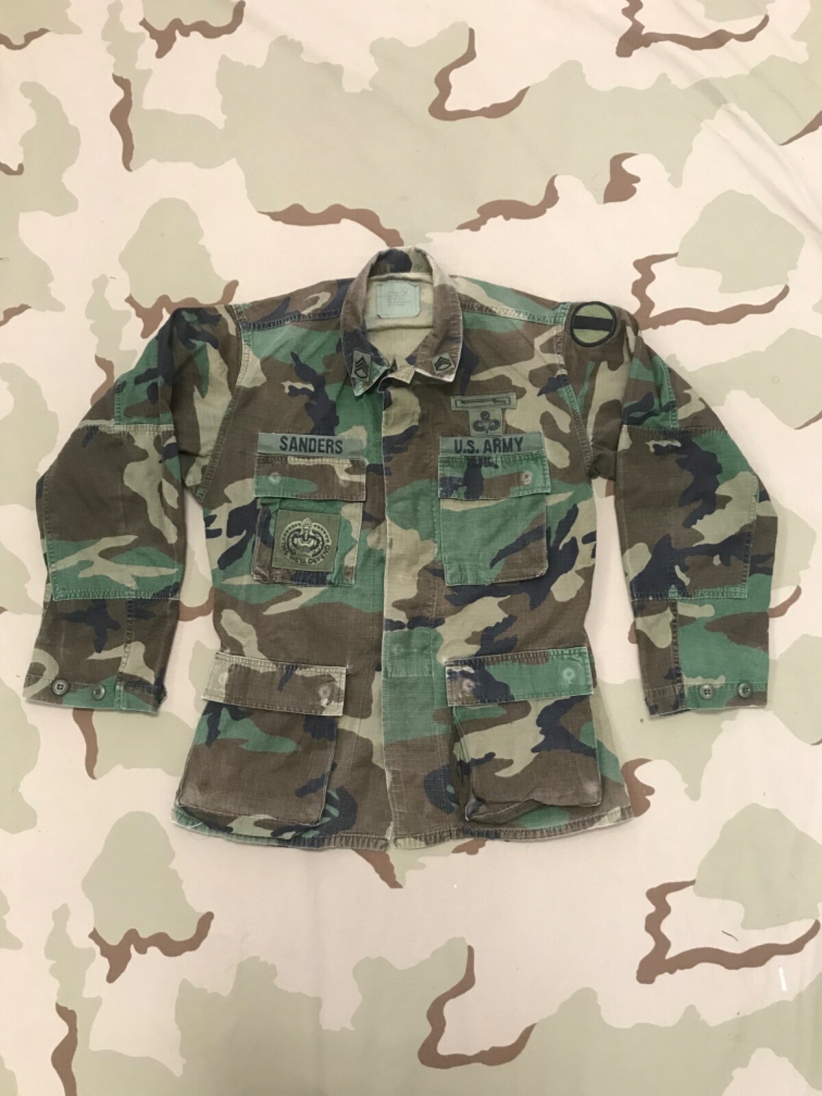 Vintage US ARMY Named Camo BDU Shirt Master JUMP WINGS Drill Instructor EIB