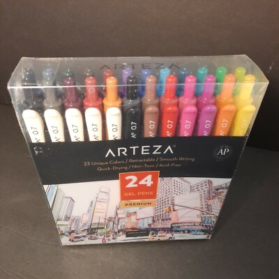 Arteza 24 Gel Pens Premium retractable smooth writing quick drying med point 0.7