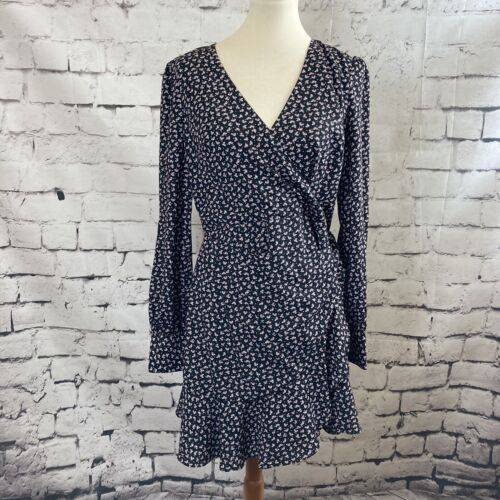 Barneys Dress Size Large Woven Black Floral Printed Ruffle Long Sleeve F711D3512