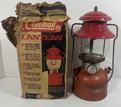 #ad VINTAGE RED 1955 COLEMAN LANTERN MODEL 200A RARE WITH BOX $199.98