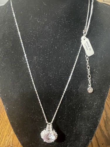 new pendant necklace W 925 Sterling Chain 18” W/large Round Simulated Diamond - Picture 6 of 8