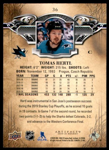 2020-21 Artifacts Tomas Hertl #36 Tw9603 - 第 2/2 張圖片