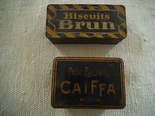 Lot 2 Boîtes Anciennes métal Biscuits  Brun 293 (1 franc) & Petit Beurre Caïffa 