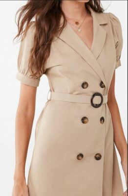 Forever 21 Tan Belted Trench Mini Dress Medium M | eBay