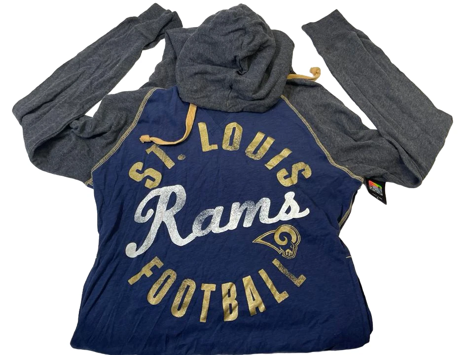 G-III Women's St. Louis Rams Raglan Hoodie Long Sleeve T-shirt, Navy/Gray- Large - Image 2 of 4