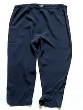 Citron Santa Monica Textured Silk Crop Pants Sz L Elastic Waist Black