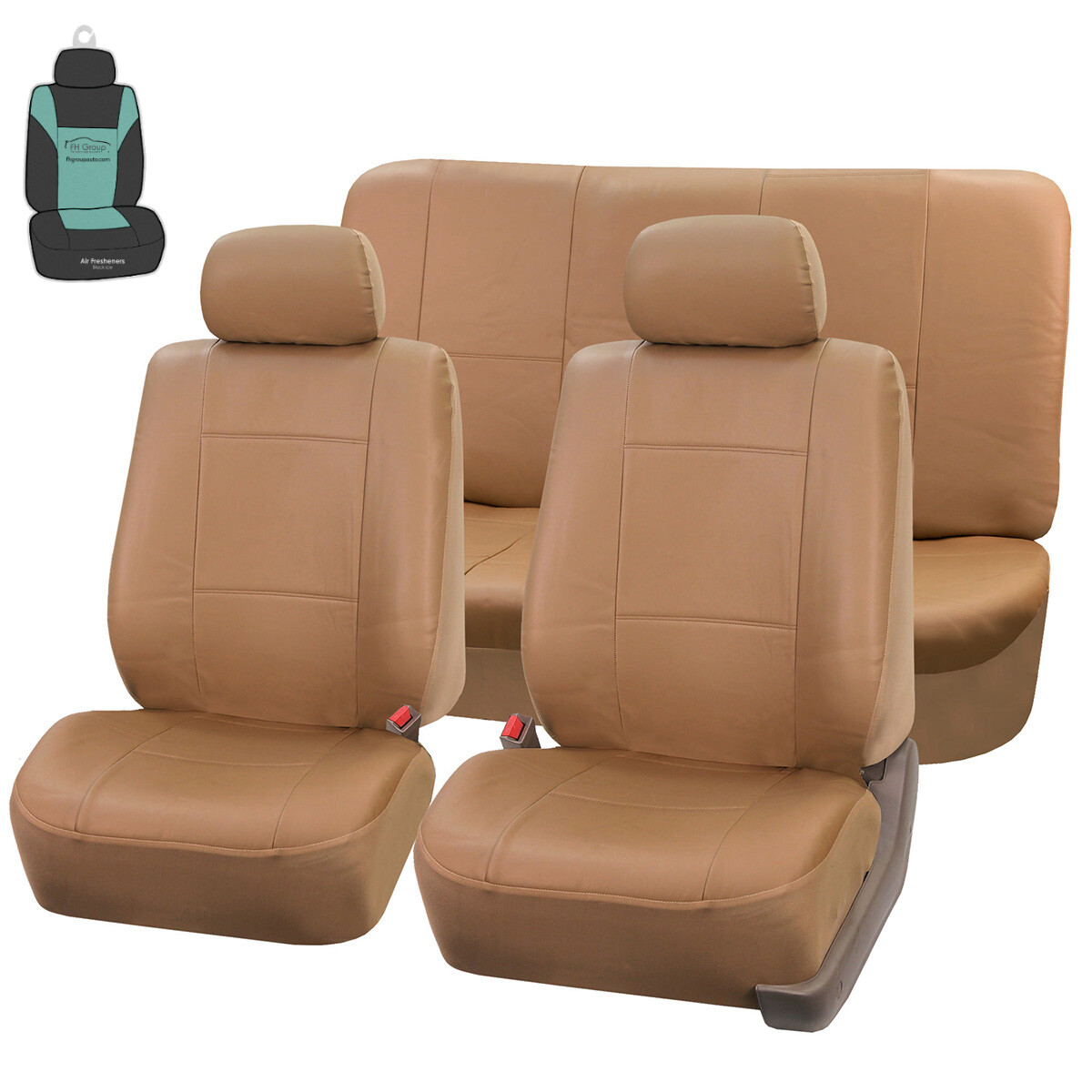 Tan PU Leather Car Seat Covers Auto Car SUV Van with Free Air Freshener