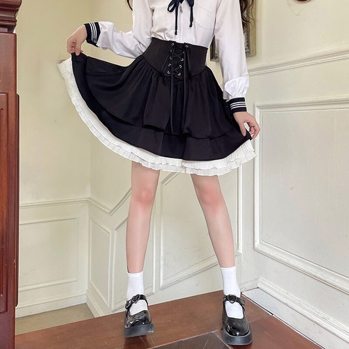 Japanischer süßer A-Linie Mori Mädchen Rock Rüschen hohe Taille Kawaii süß kurzer Rock - Bild 7 von 11