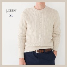 NWT - J. CREW Cotton Cable-Knit Crewneck Sweater, Hthr Natural, Size XL - 118