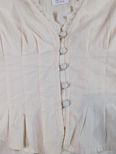 Women's American Eagle 100% Cotton Button Down Long Sleeve Blouse With Back Lace - Picture 3 of 10