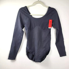 SPANX LONG SLEEVE THE BASE BODYSUIT Women's Size Medium STEEL GREY NEW WITH TAGS