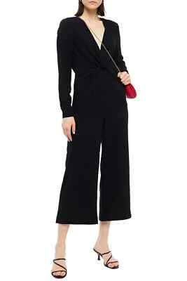 self portrait knot twisted front black crepe jumpsuit cut out back