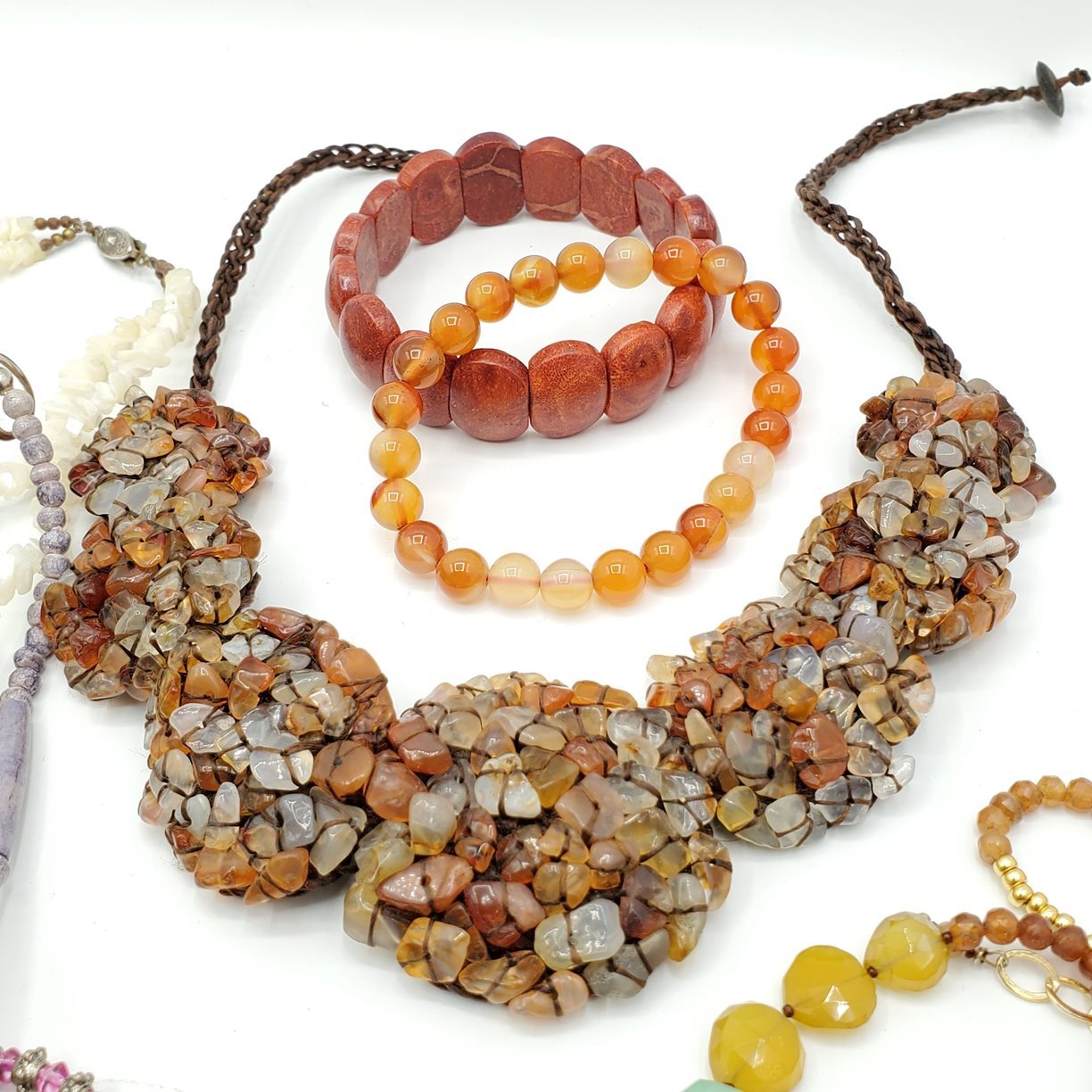 1.6lb Wearable Gold+Silver Tone Glass Gemstone+Onyx Quartz Jewelry