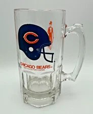 Vtg 90 Chicago Bears Slim Jim Collectors Series Large Think Glass Stein Beer Mug