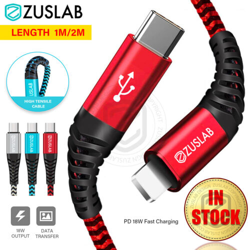 ZUSLAB PD 18W Fast Charging Cable Type C for iPhone iPad 15 14 13 12 11 Pro Max - Afbeelding 1 van 15