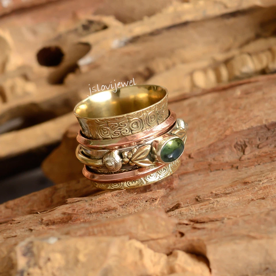 Green Peridot Oval Gemstone Ring 925 Sterling Silver Fidget Spinner Jewelry JL02 - Image 4 of 4