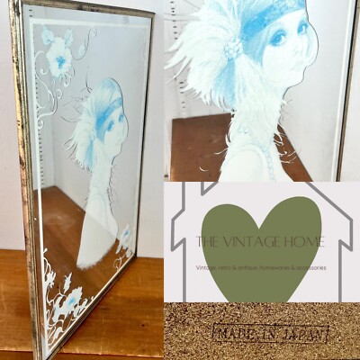 Josephine Currie Vintage Made in Japan gerahmter Wandspiegel 70er Jahre Art Deco Retro