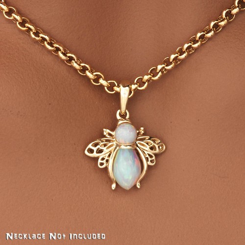 Solid 9ct Gold WHITE OPAL Bumble BEE Pendant (Handmade UK) - Picture 3 of 7