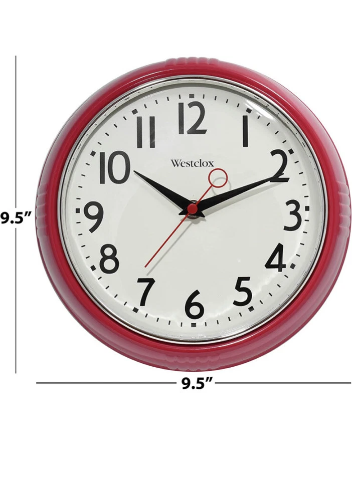 Reloj de pared de cocina Westclox 32042R retro 1950, 9,5 pulgadas, rojo Foto 2 de 4