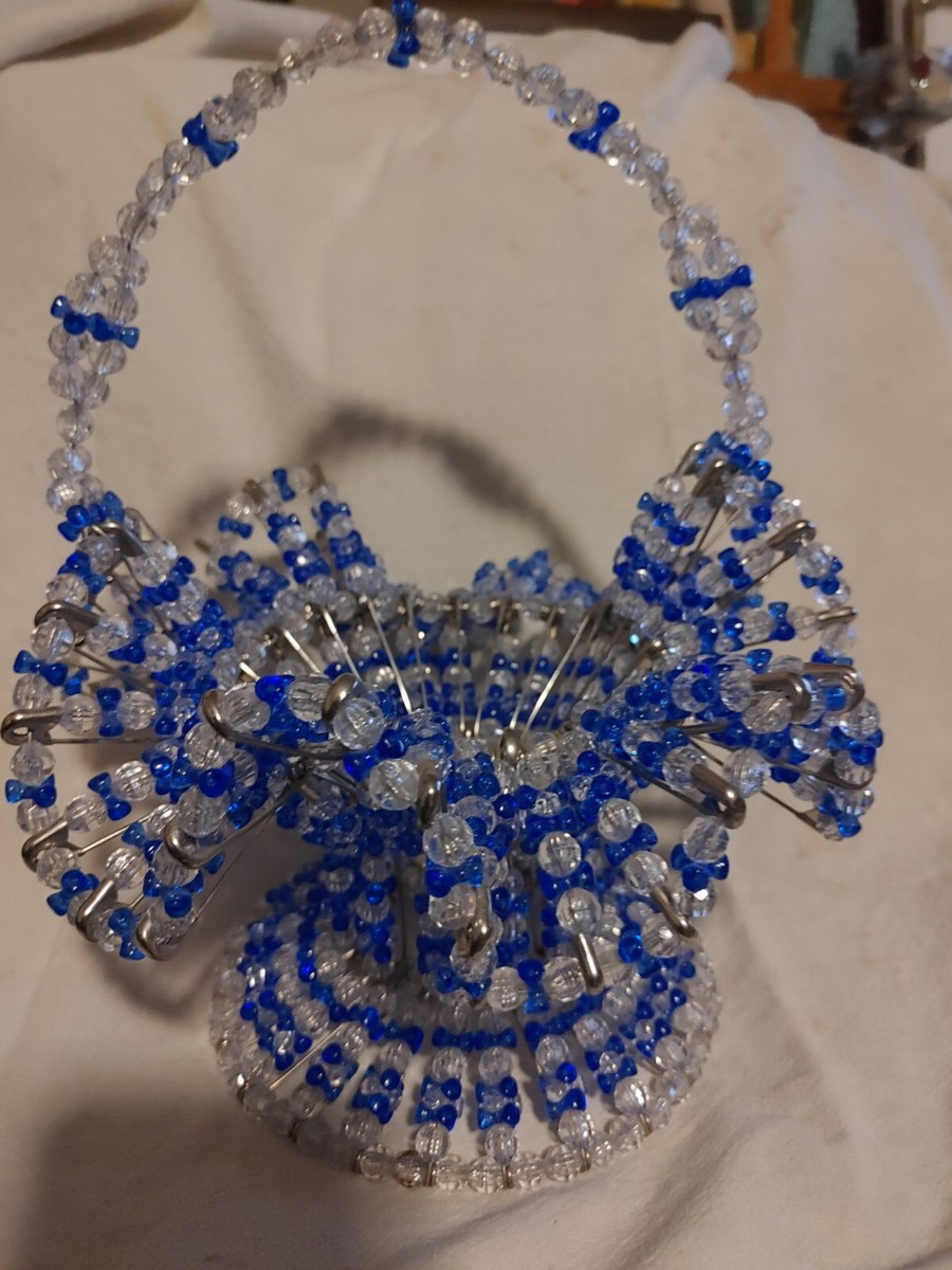 Vtg Safety Pin Bead Basket Blue & Clear 8 X 11 | eBay