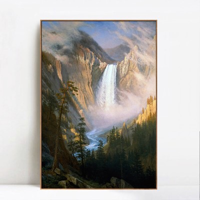 Framed Canvas Print Art Raging Water Falls From the Mountain by Albert Bierstadt